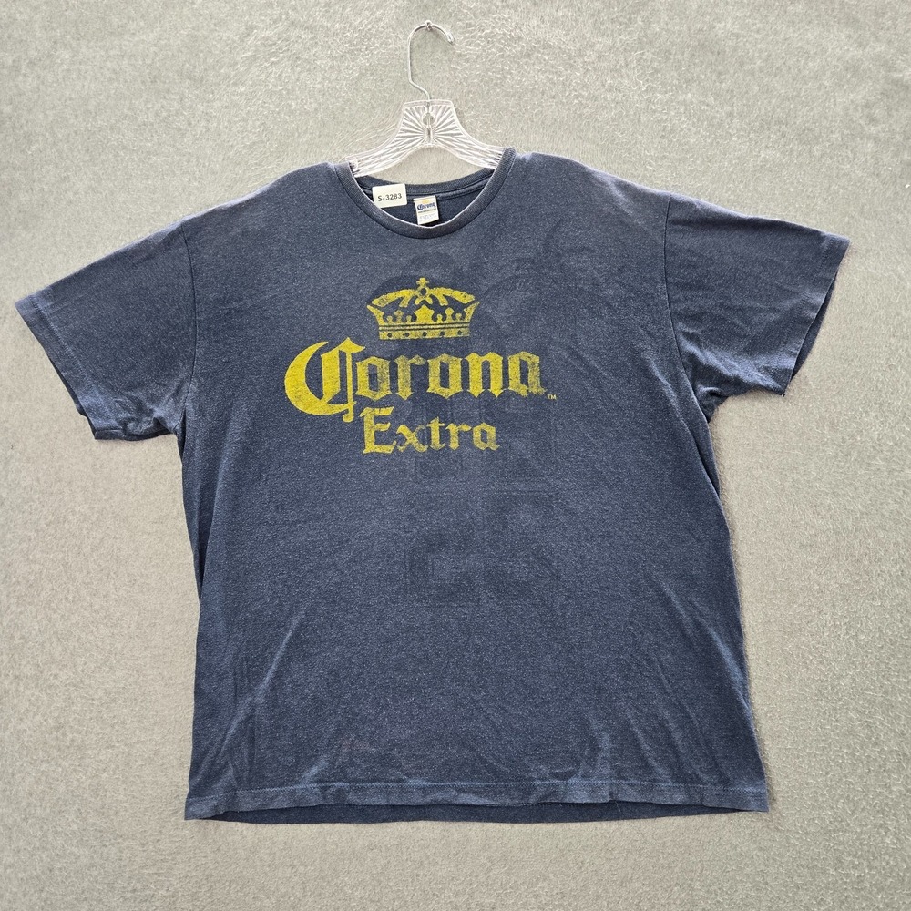 VINTAGE Corona Extra Men Shirt XL Blue Logo Beer Graphic Short Sleeve Y2K READ